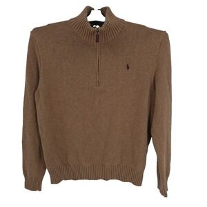 Polo Ralph Lauren Men's Camel Color Pullover 1/4 Zip 100% Cotton Sweater Size L